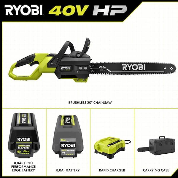 RYOBI 40V HP Brushless 20 in. Battery Chainsaw with 8.0 Ah Battery