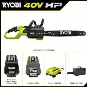 40V HP Brushless 20 in. Battery Chainsaw with 8.0 Ah Battery, 8.0 Ah EDGE Battery and Rapid Charger