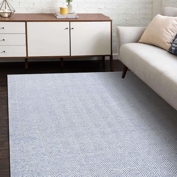Luna Flatweave Chevron Blue 8 ft. x 10 ft. Hand Woven Indoor/Outdoor Area Rug