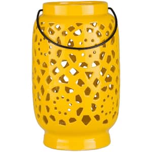 Kimba 11 in. Mustard Ceramic Lantern