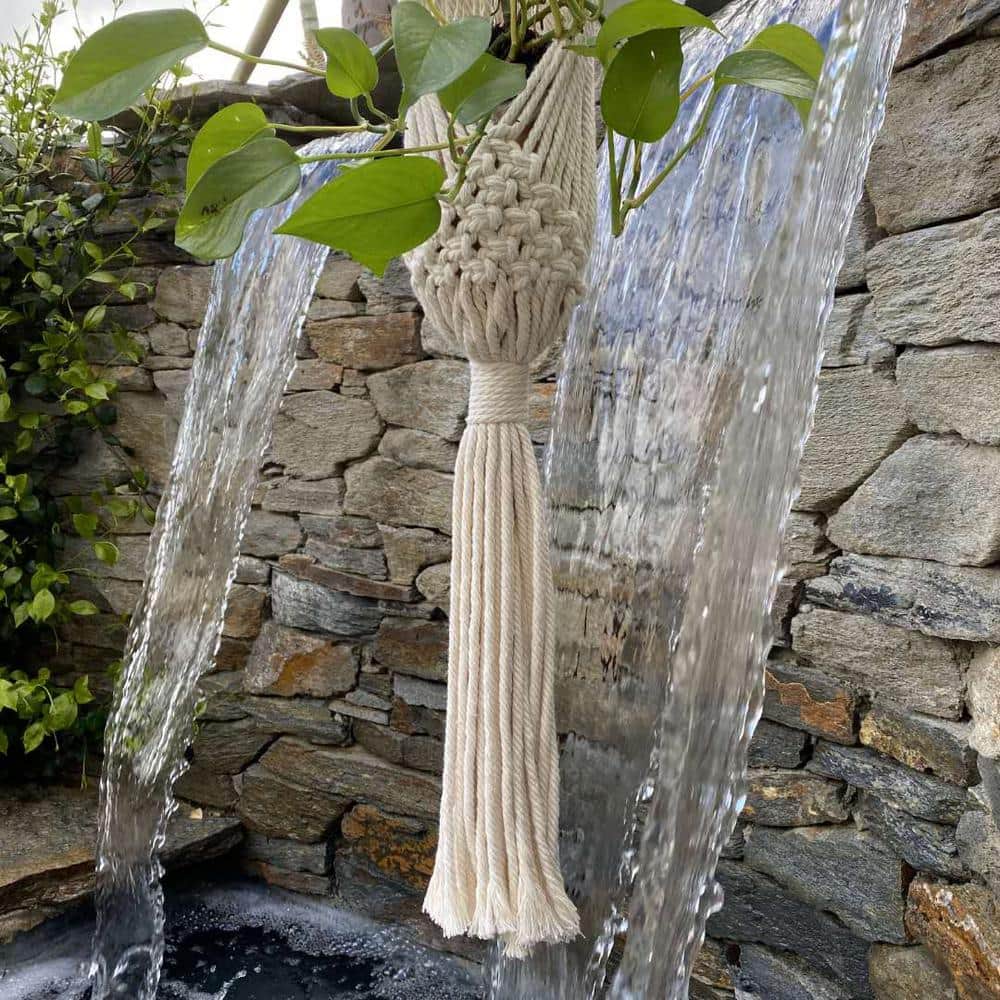 33" White Macrame Rope Indoor Plant Hanger