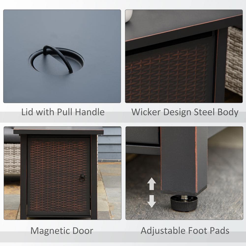 Bronze Rectangular Gas Fire Pit Table with Glass Wind Guard