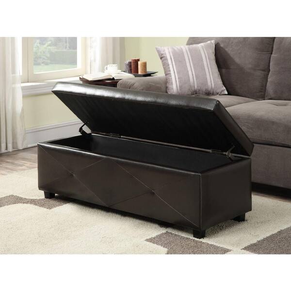 Simpli Home Glendon Rectangular Bonded Leather Storage Ottoman in Brown