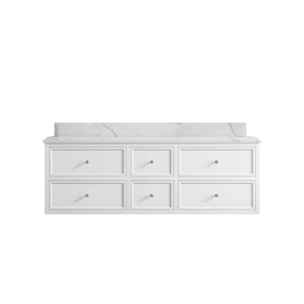 Willow Collections Roswell Floating 60 in. W x 22 in. D x 36 in. H Double Sink Bath Vanity in White with 1.5 in. Calacatta Laza qt. Top