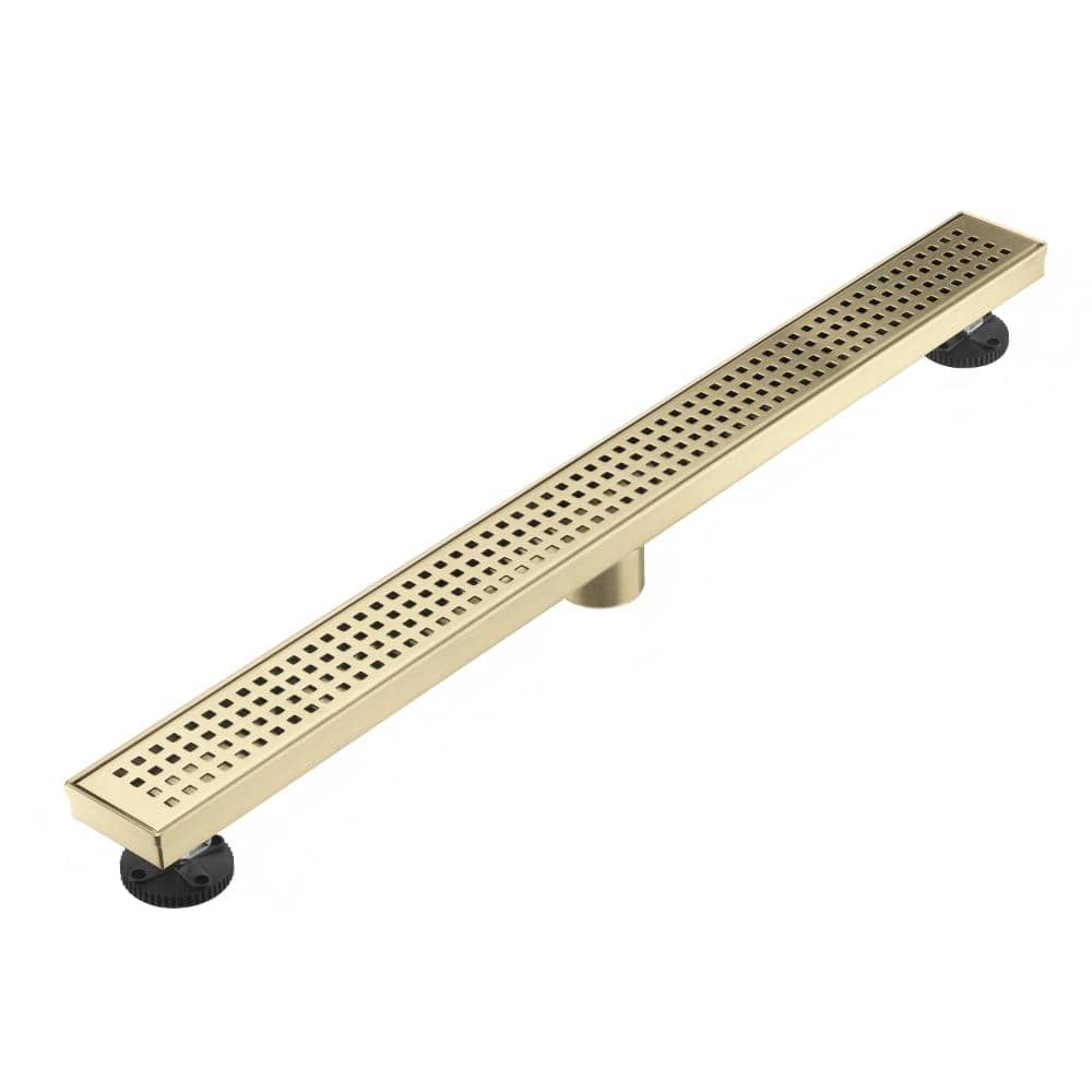 36 in. Linear Shower Drain with Removable Grid Grate and Hair Strainer in Brushed Gold price history on PriceWatchPro