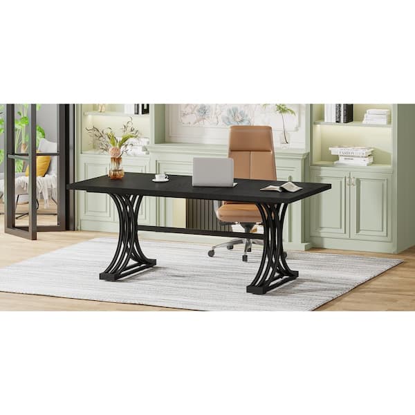 BYBLIGHT Moronia 63 in. Rectangular Black Wood Computer Desk with Solid Metal Legs for Work Study