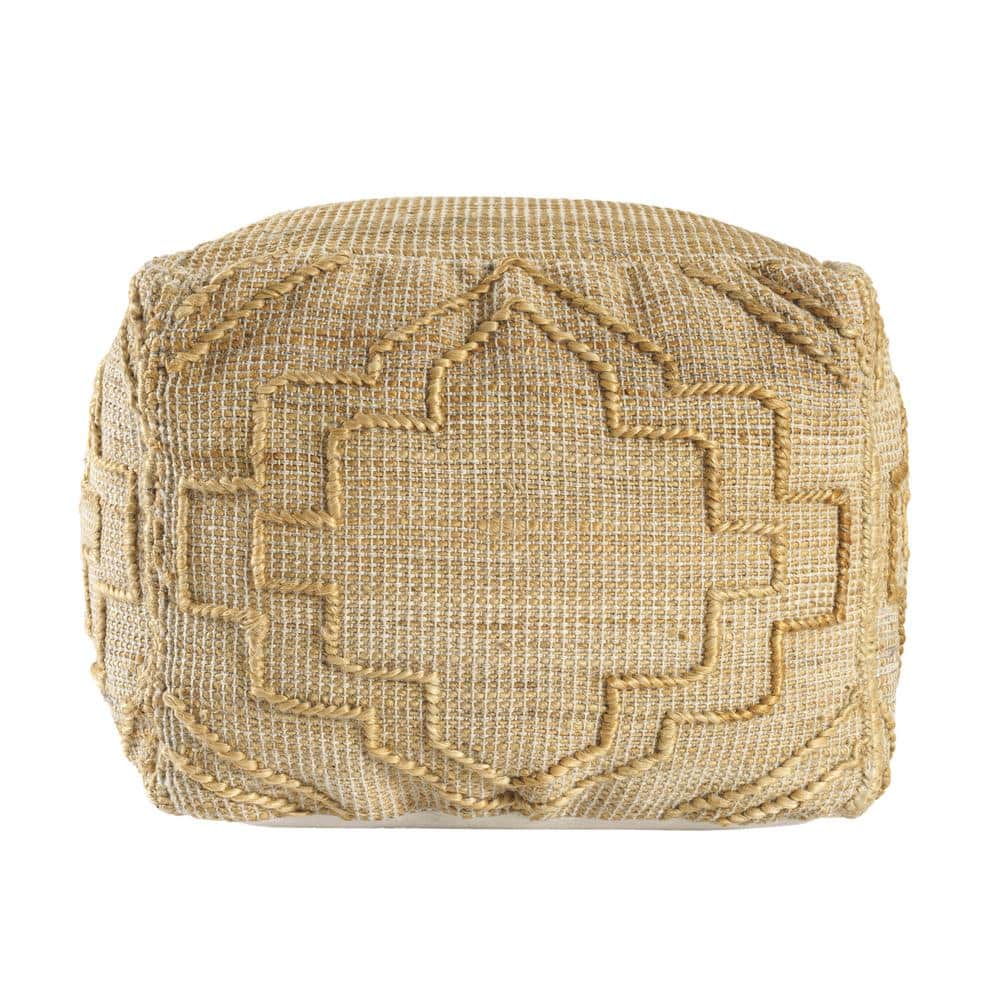 Maples Trellis Farmhouse Natural Indoor Hand Woven Jute Pouf