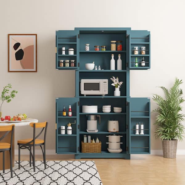 30.7 in. W MDF Wood Sideboard Cabinet Kitchen Dining Table Storage Cabinet with Shelves and Countertop in Dark Blue