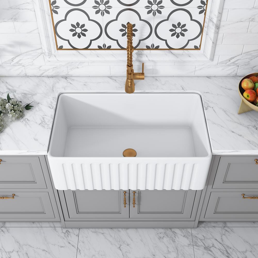 Calabria 30'' White Fireclay Farmhouse Kitchen Sink