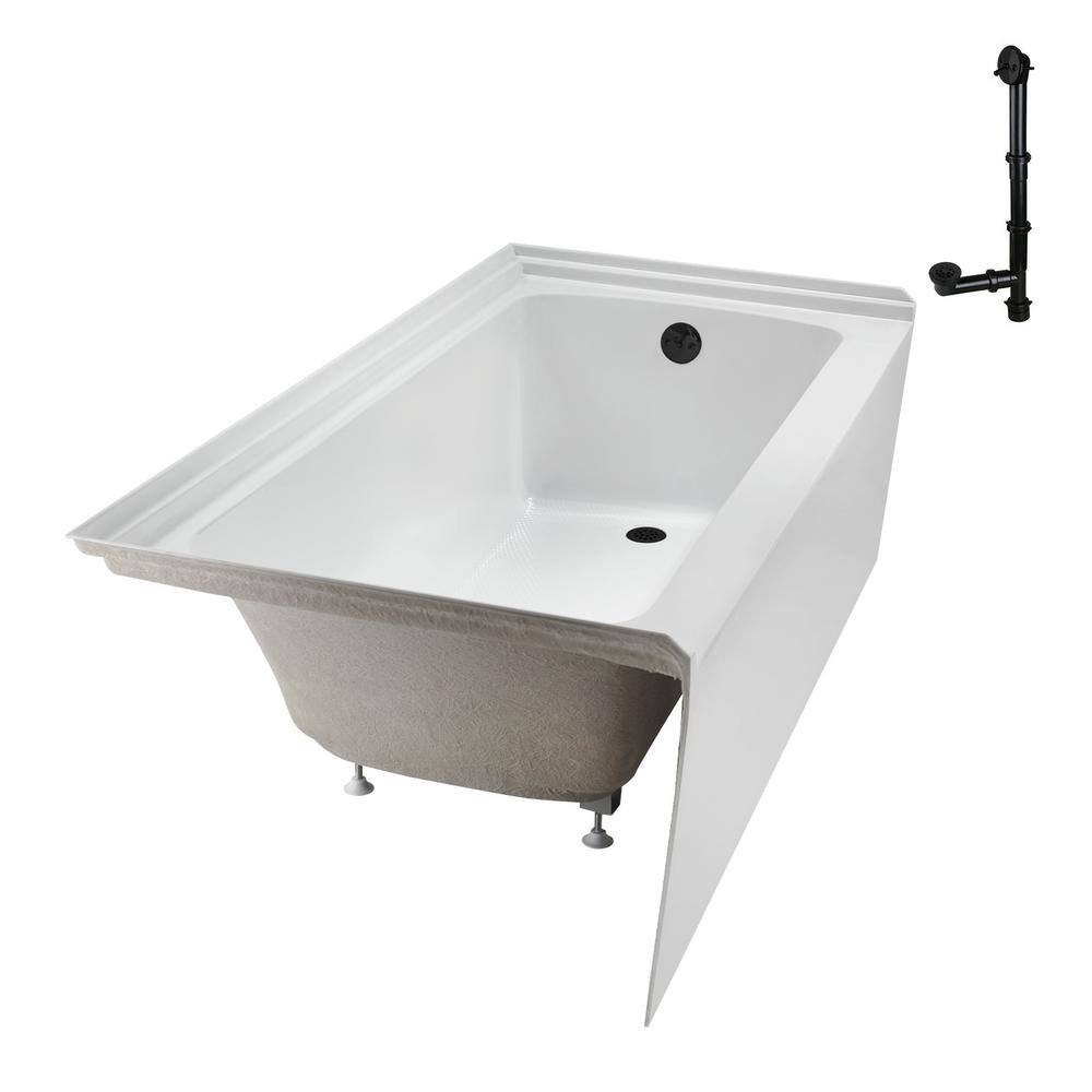 Glossy White Acrylic Alcove Bathtub with Matte Black Trim