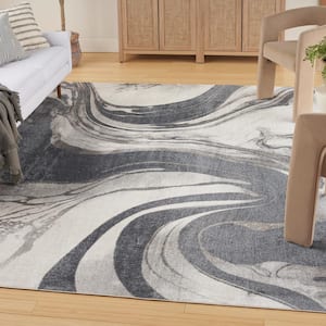 Astra Machine Washable Ivory Grey 8 ft. x 10 ft. Abstract Contemporary Area Rug
