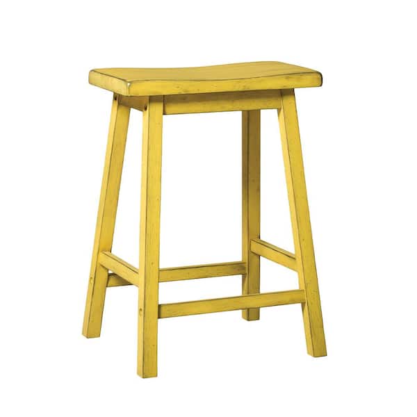 Gaucho 24 in. Antique Yellow Backless Wood Bar Stool Counter Stool with Wood Seat 2 Set of Included