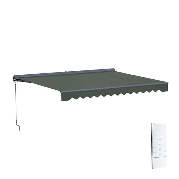 ALEKO 13 ft. Moroccan Polyester Motorized Patio Awning Semi Cassette LED Luxury 120 in. Projection in Forest Green, Gray Frame