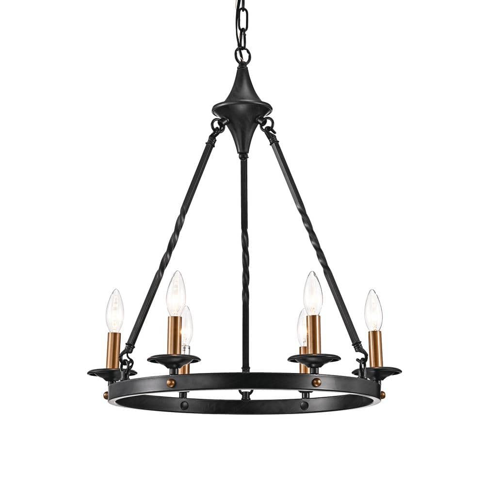 Edvivi Hartwell 6Light Antique Black Modern Farmhouse Round