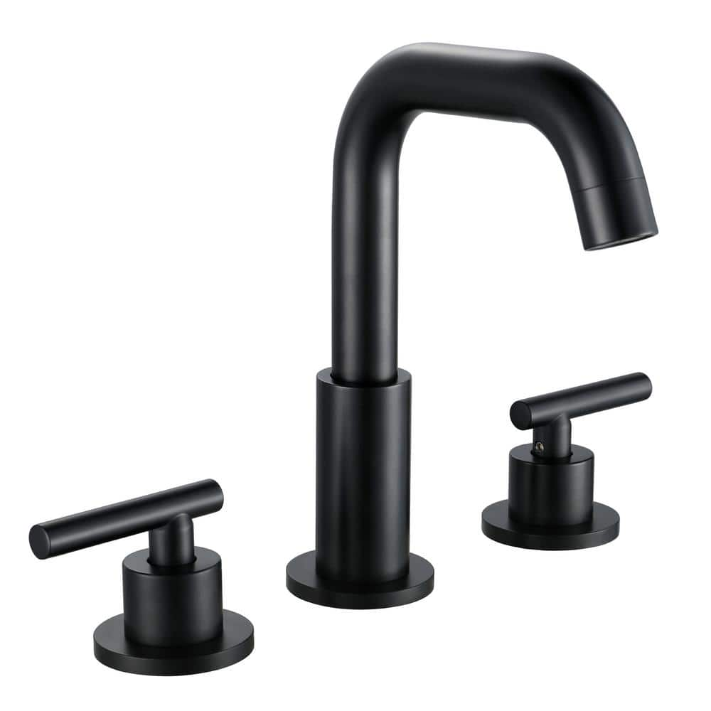 8 in. Widespread Double Handle Bathroom Faucet in Matte Black -  WELLFOR, SPA-N1514B