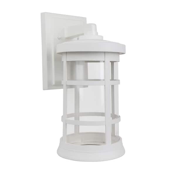 SOLUS Artisan Large Cylinder 15.25 in. White Composite Outdoor Hardwired Lantern Sconce with Clear Diffuser No Bulb Included