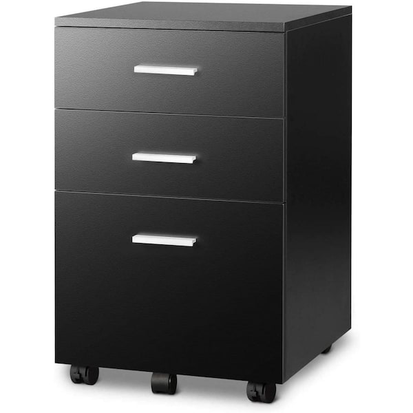Unbranded Black 3-Drawer Wood Mobile File Cabinet