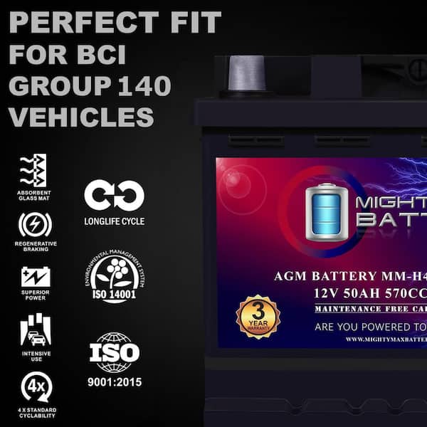 MIGHTY MAX BATTERY MM-H4L Car BCI Group Size 140 Positive Terminal