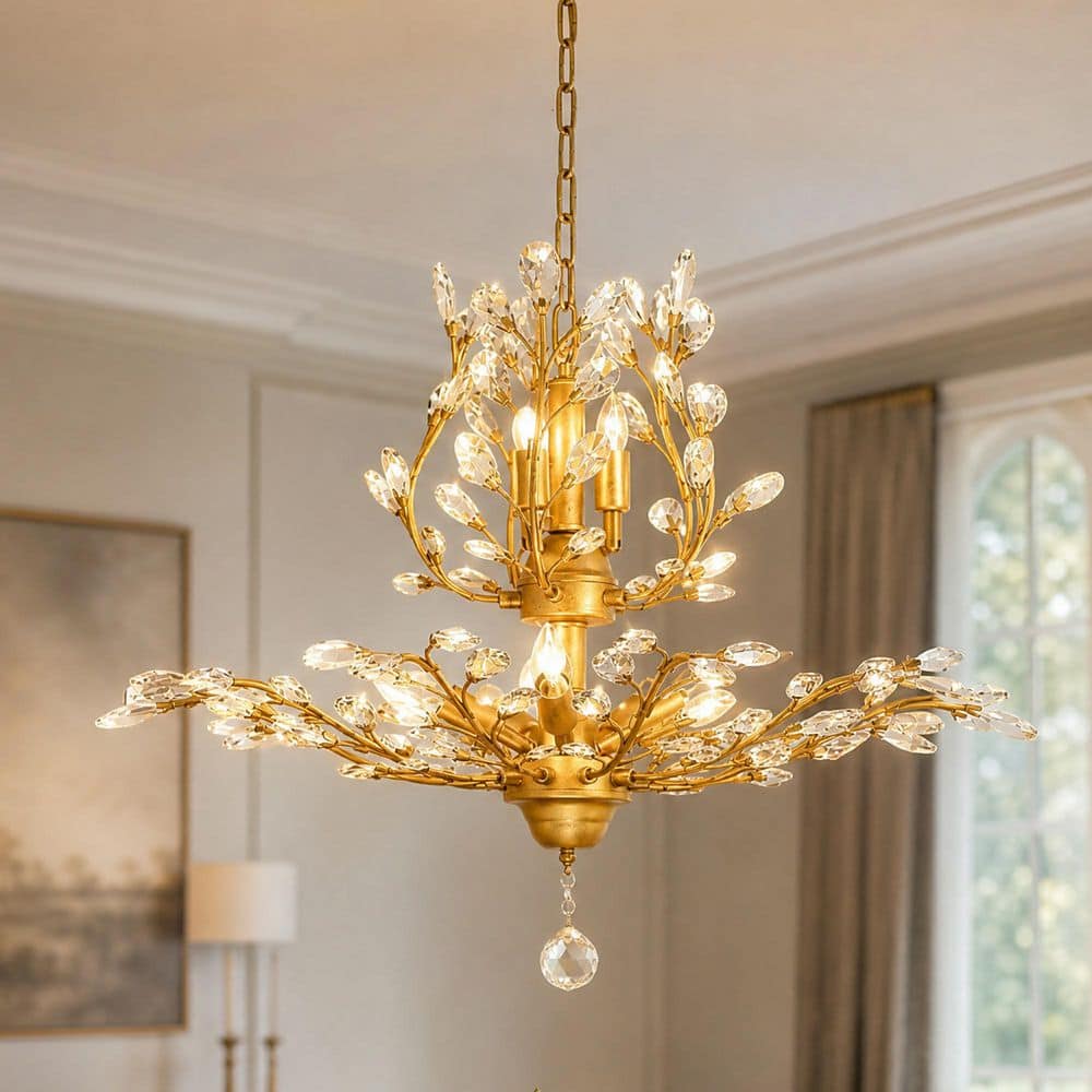 Genoci 7-Light Gold Empire Unique Dimmable Chandelier with Clear
