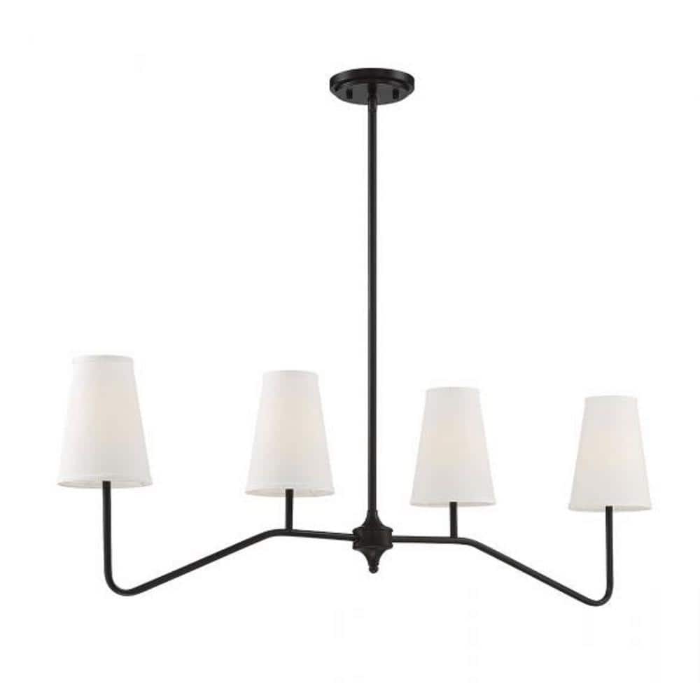 Midcentury Modern Bronze 4-Light Linear Chandelier with White Shades