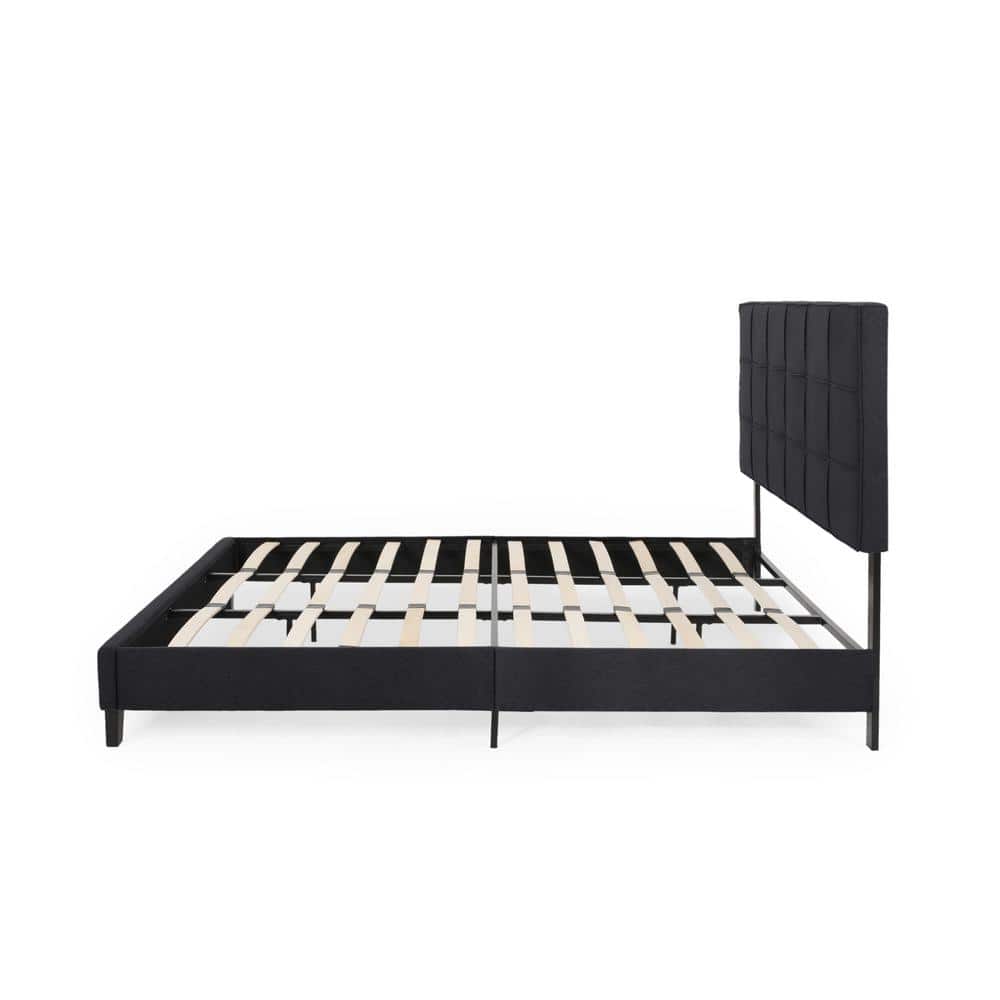 Eveleth Contemporary King Platform Bed with Tufted Black Upholstery