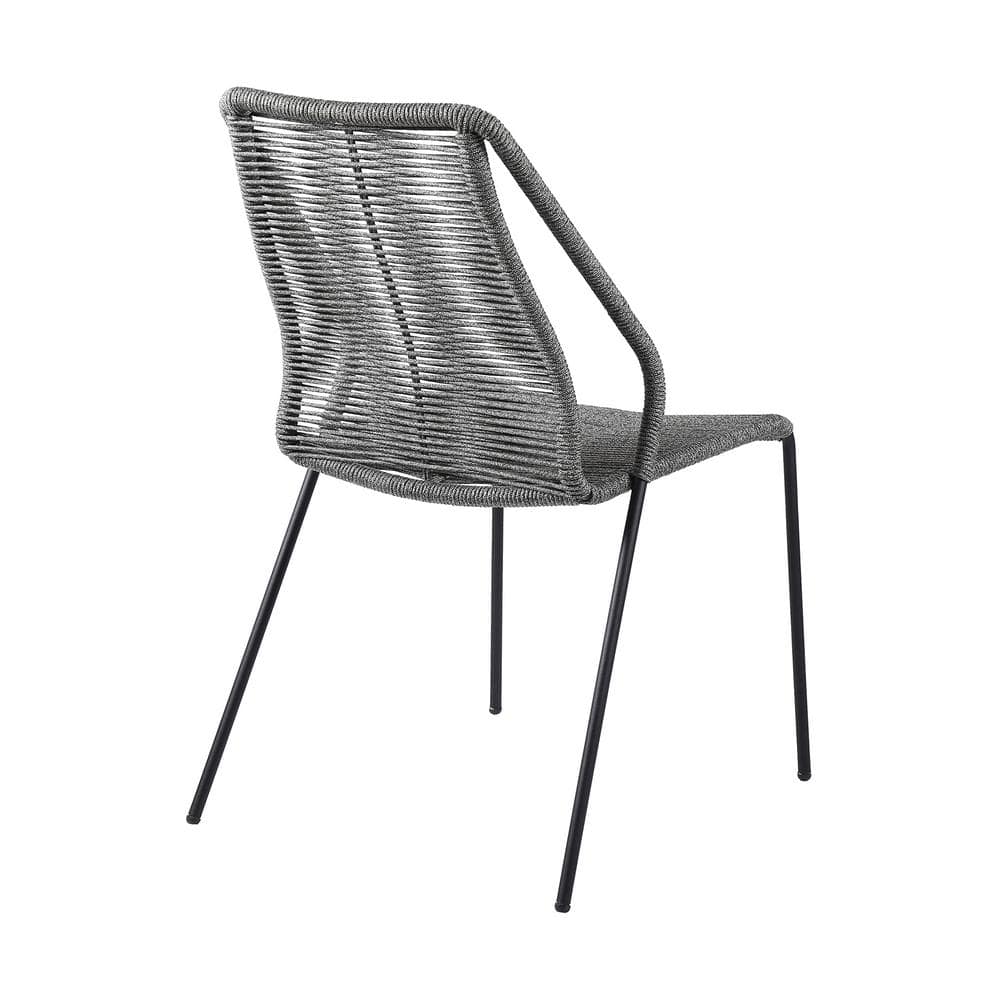 Gray Rope and Steel Armless Stackable Dining Chairs - Set of 2