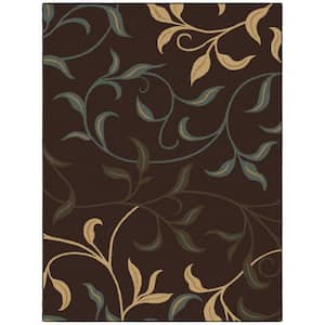 Ottohome Collection Non-Slip Rubberback Leaves Design 5x7 Indoor Area Rug, 5 ft. x 6 ft. 6 in., Dark Brown