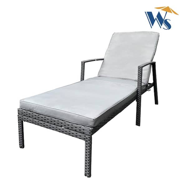 Unbranded Gray Rattan Wicker Outdoor Patio Lounge Chairs Patio Chaise Lounge Chair with Cushion