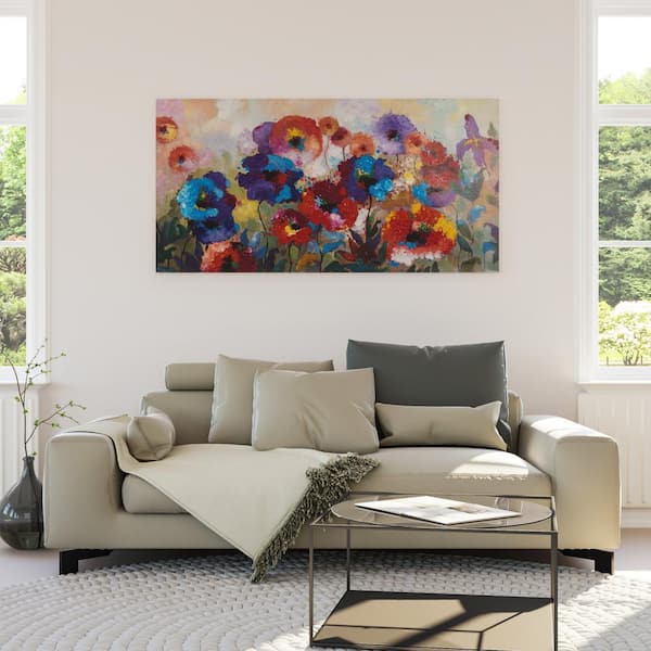 31.49 in. x 63 in. "Flower Garden" Hand Painted Contemporary Artwork