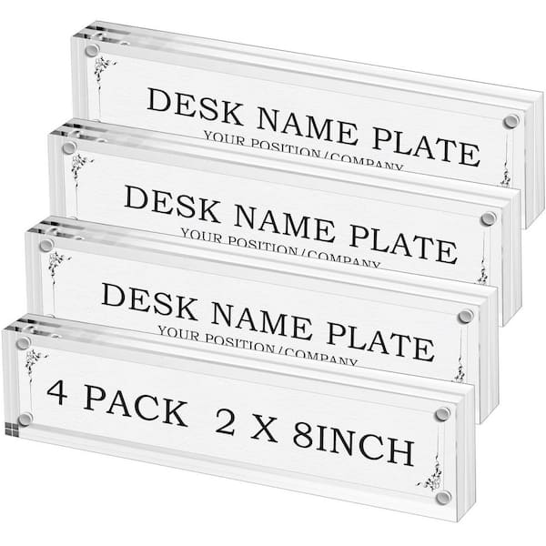 4 Pack Double Sided Acrylic Desk Name Plate Holder Magnet Frame Clear Table Name Plate Holder with DIY Display