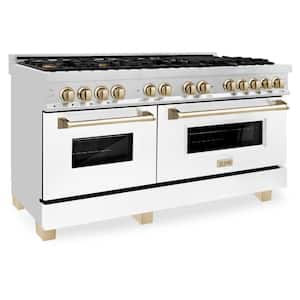 Autograph Edition 60 in. 9 Burner Dual Fuel Range in Stainless Steel with White Matte Doors and Gold Accents