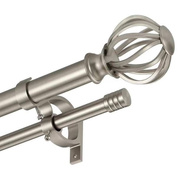 36-72in Brushed Nickel Double Curtain Rod with Cage Finials