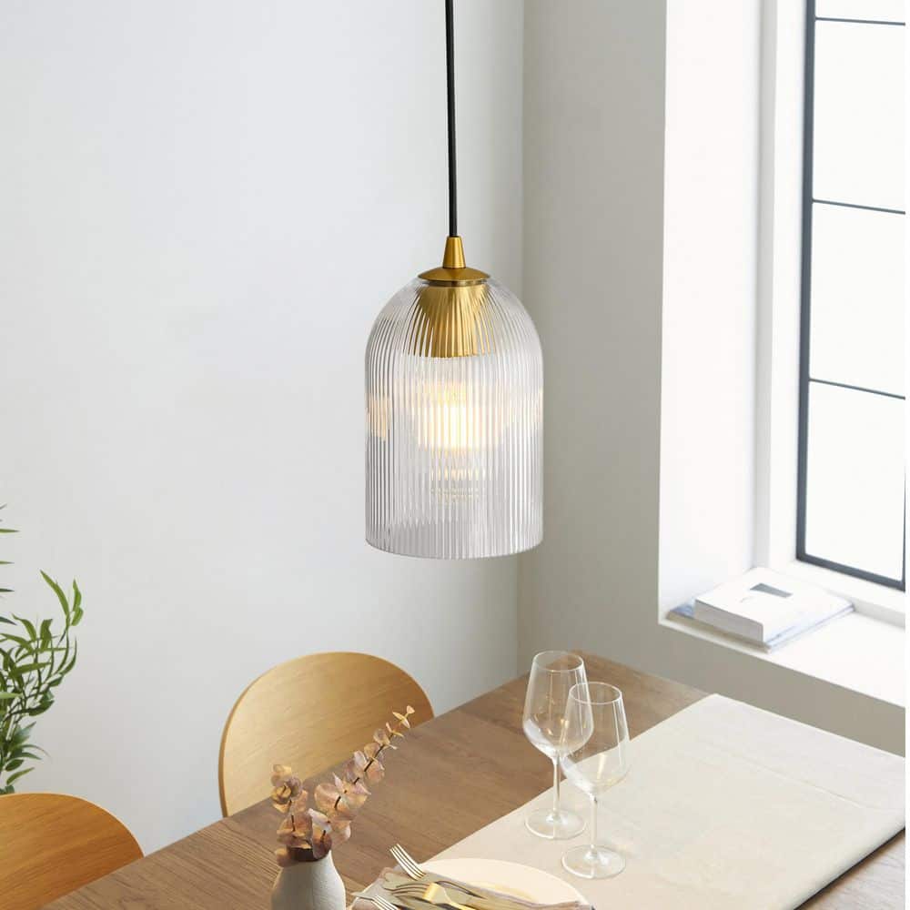 Gladys 1-Light Modern Gold Kitchen Island Lighting Cylinder Dome Pendant Light with Smoky Ribbed Glass Shade price history on PriceWatchPro