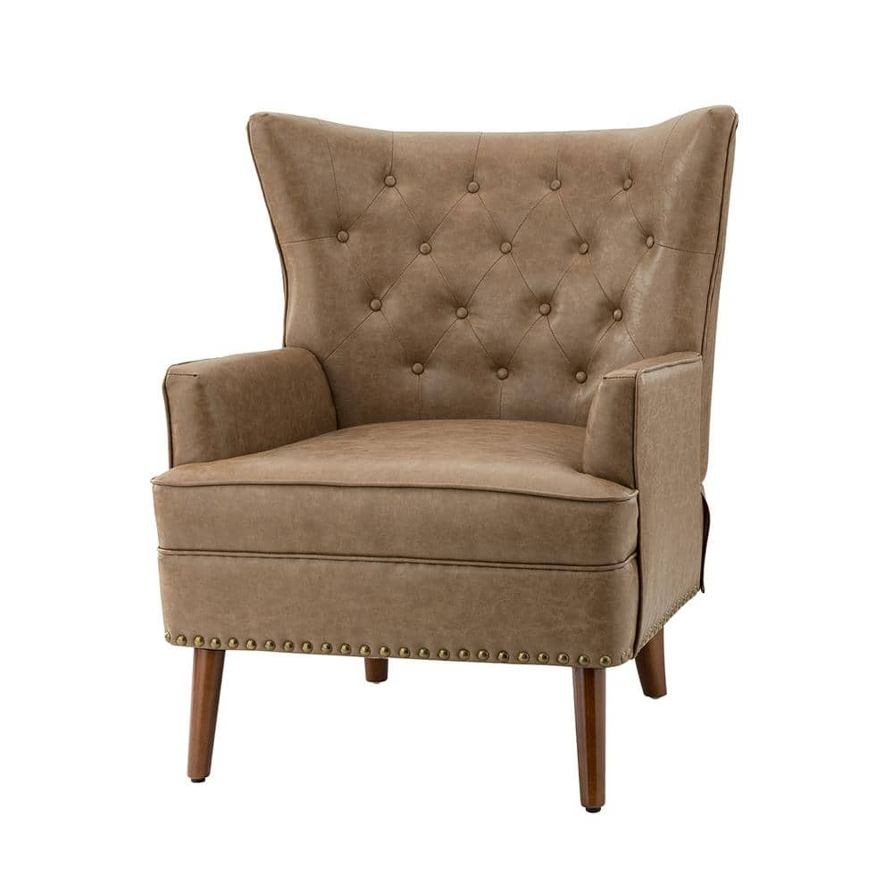 JAYDEN CREATION Minerva Vegan Leather Taupe Armchair with Nailhead Trim  CHM0566-TAUPE - The Home Depot