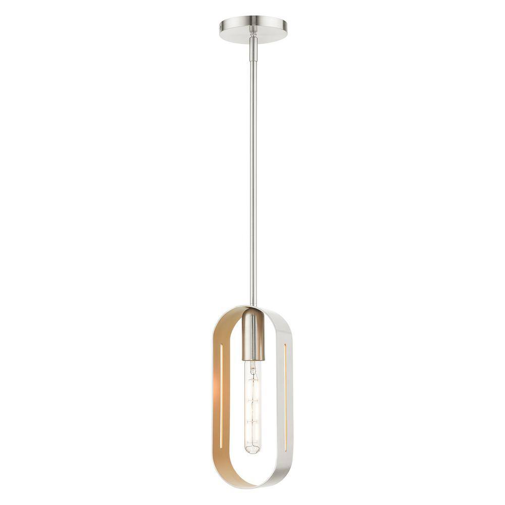 Livex Lighting Ravena 1 Light Brushed Nickel Mini Pendant Light With Gold Accents 45761 91 The 4832