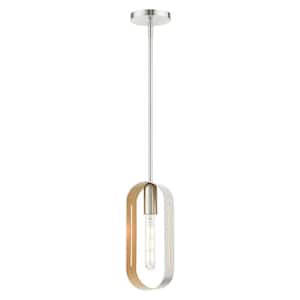 Ravena 1-Light Brushed Nickel Mini Pendant Light with Gold Accents