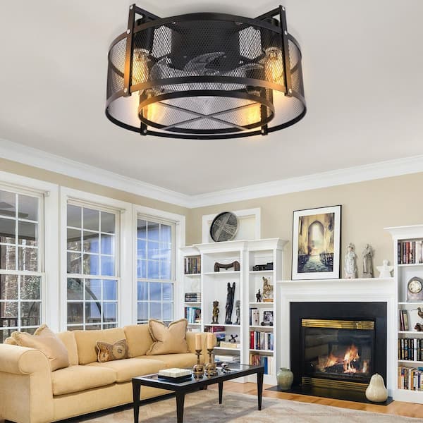 Light Black Caged Ceiling Fan