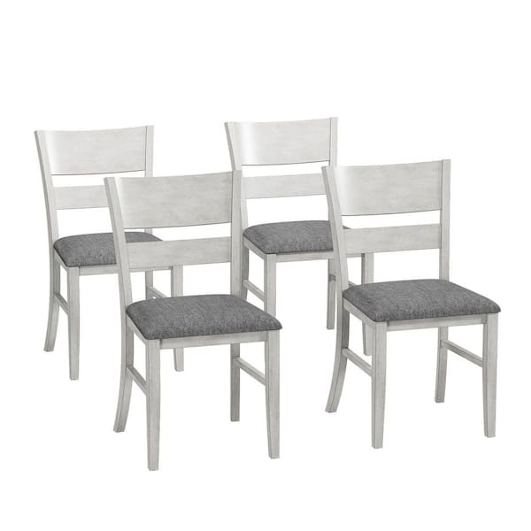 VECELO Gray Wash Upholstered Dining Chairs Set Farmhouse Wooden Kitchen Chairs (4-Piece Set) Ladder Back Dining Room Chairs THD-AE-C16-GRY-2Px2