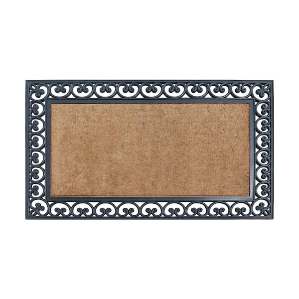 A1HC Black Paisley Border Extra Large Black/Beige 30 in. x 48 in. Rubber & Coir Heavy Duty Double Doormat