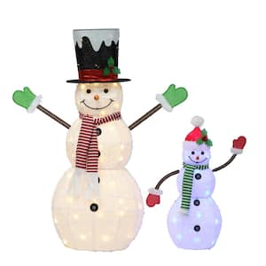 50 in. Lighted Snowmen Set with 100 White and Blue Lights (2-Piece)