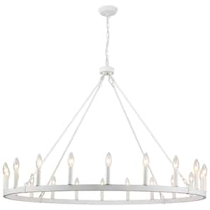 20-Light Distressed White Farmhouse Candle Style Wagon Wheel Chandelier for Living Room Kitchen Dining Room Foyer