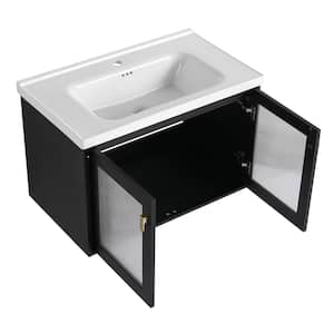 31.9 in. W x 18.7 in. D x 20.7 in. H Single Sink Wall Float Bath Vanity in Black with White Ceramic Top and Cabinet