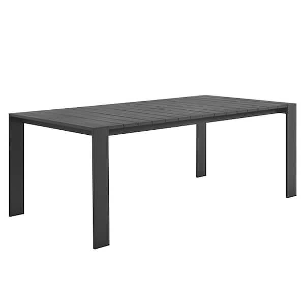 Tahoe Outdoor Patio Powder-Coated Aluminum Rectangular Dining Table in Gray Large 83 in. Patio Table with Umbrella Hole