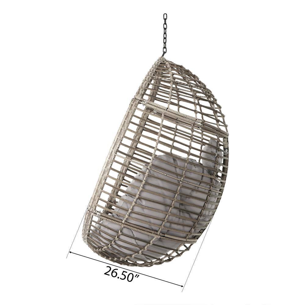 Gray Wicker Hanging Hammock Chair with Cushions