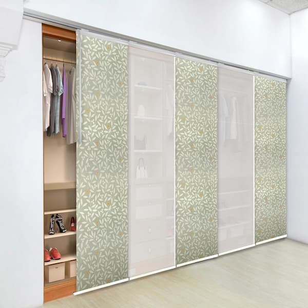 EMOH Mossy Spring 58 in. - 110 in. W x 94 in. L Adjustable 5- Panel White Single Rail Panel Track with 23.5 in. Slates