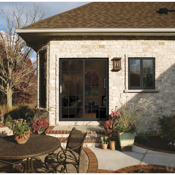 60 in. x 80 in. V-4500 Contemporary Bronze FiniShield Vinyl Left-Hand 15 Lite Sliding Patio Door w/White Interior