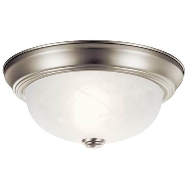 KICHLER Independence 11.25 in. 2-Light Brushed Nickel Traditional Hallway Flush Mount Ceiling Light with Alabaster Swirl Glass