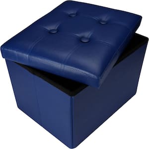 Modern Blue Wood Outdoor Folding Ottoman with Cushion