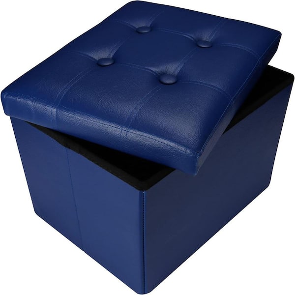 ITOPFOX Modern Blue Wood Outdoor Folding Ottoman with Cushion