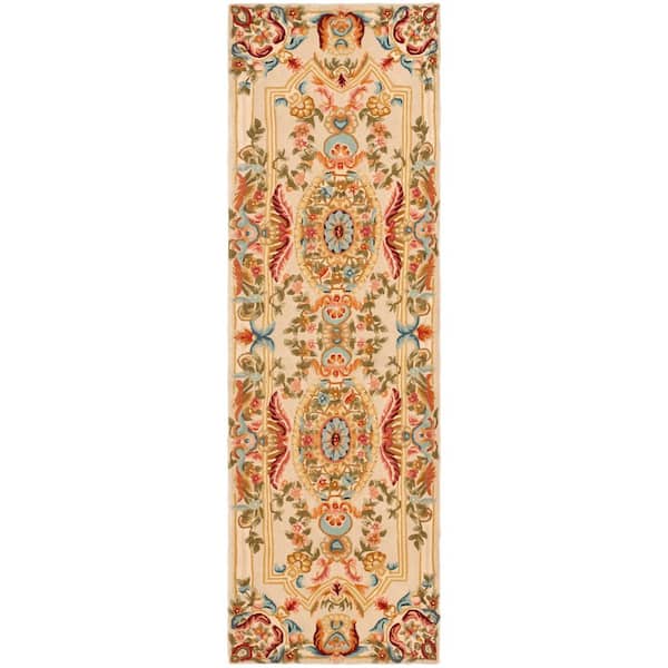 Savonnerie 3 ft. x 8 ft. Sage/Beige Ornate Runner Rug